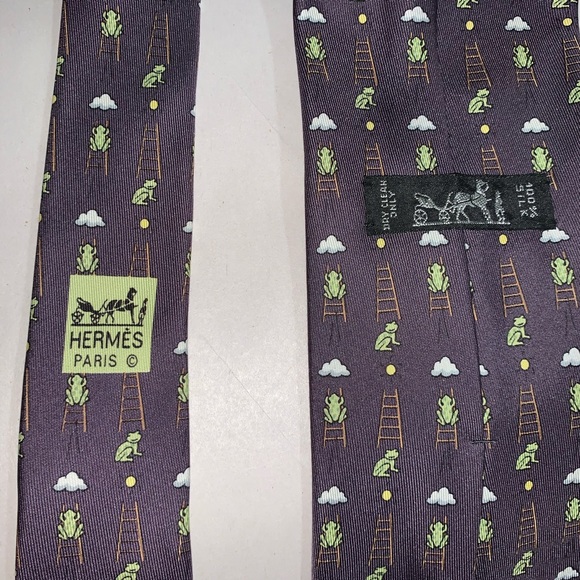 auth HERMÈS #7860 silk twill FROG/ladder/cloud TIE - Picture 3 of 4